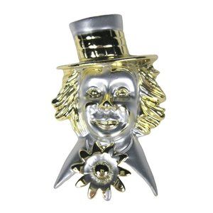 Mad Hatter Brooch Pin Goldtone VTG Jewelry 2.3 in Estate Silvertone Clown Hat